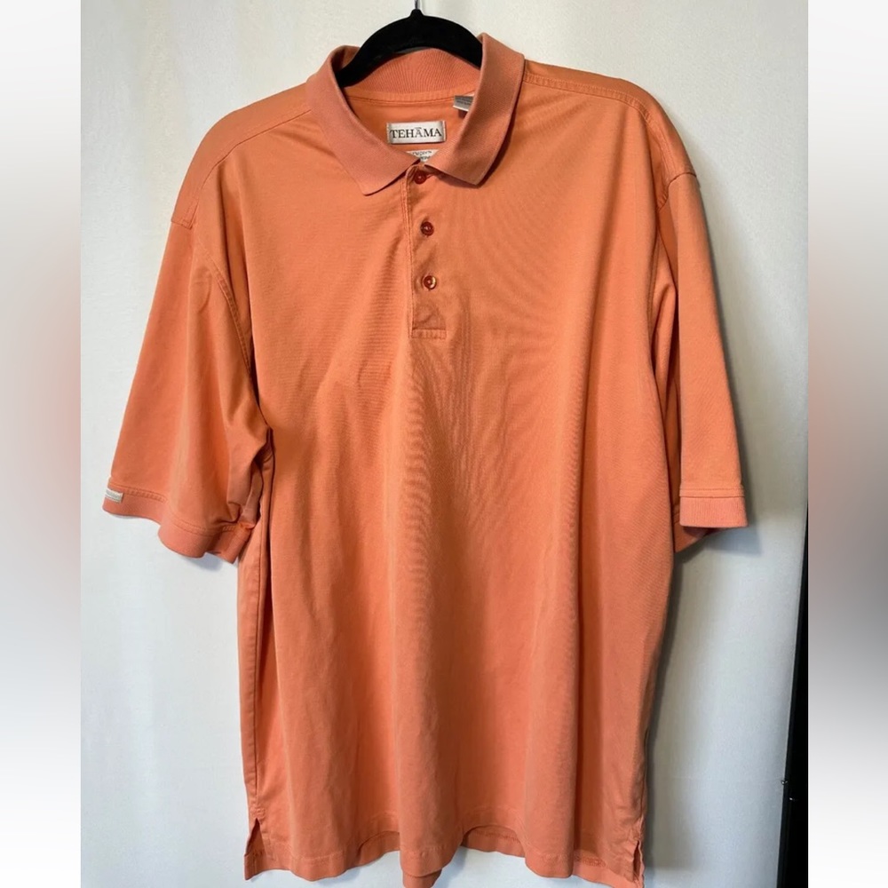 Tehama Polo Shirt Mens Size XL Ribbed Hang Em Dry Orange Short Sleeve Collared